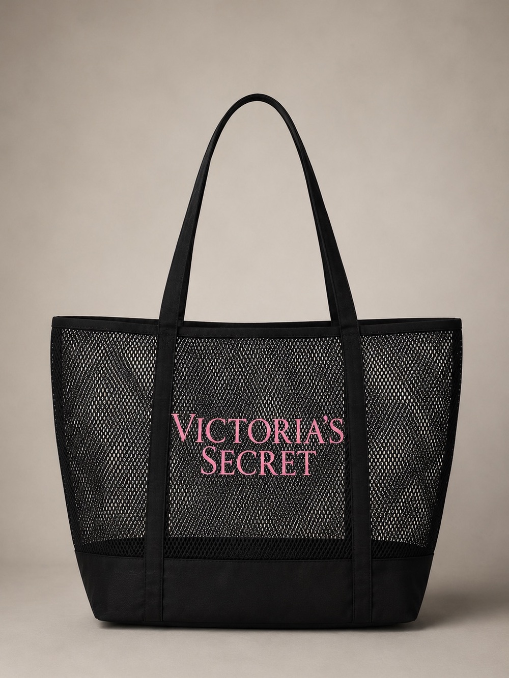 Victoria's Secret Black Mesh Tote with Pink Logo - Picture 2 of 2